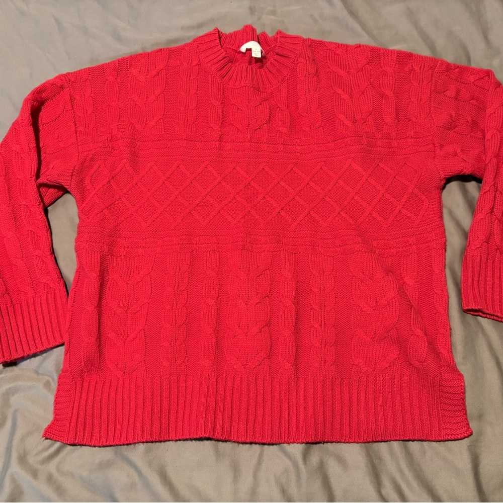 Time and Tru Women's Vibrant Red Cable Knit Sweater